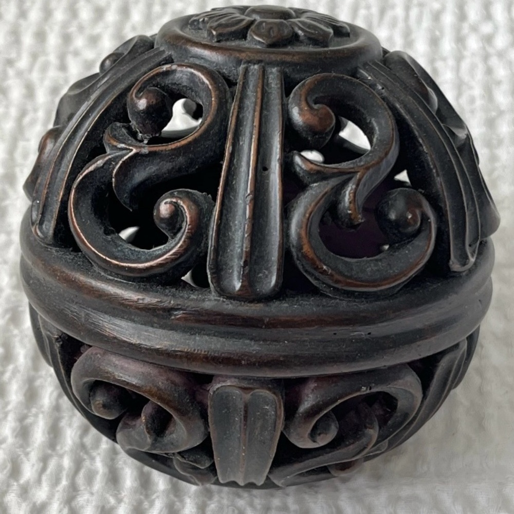 Vintage Decorative Scrolled Ball Sphere Bronze Finish 4-1/4” Home Decor